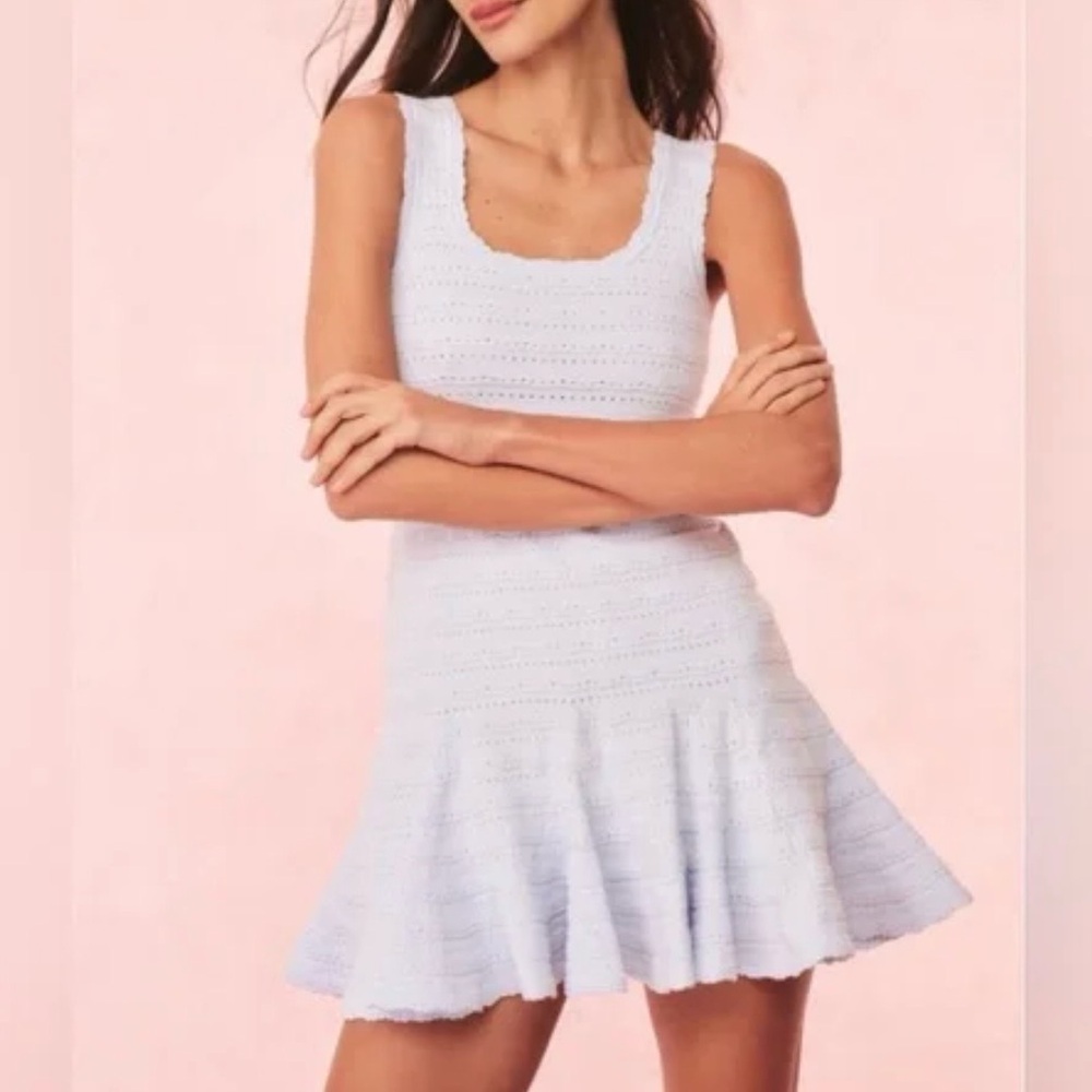 LOVESHACKFANCY Maryanne Knit Mini Dress In MORNING SKY, NWT,never worn, no flaws - Picture 7 of 9